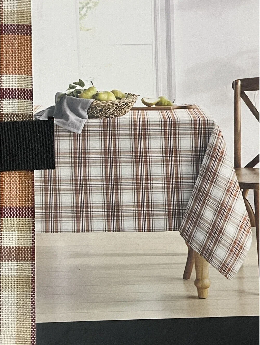 RALPH LAUREN Tablecloth 60x84 Orange Tartan Plaid Autumn Fall Cotton Oblong NIP